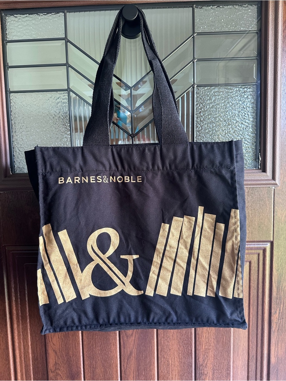 Barnes & Noble Black Tote Bag with Gold Book Graphic